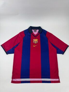 Vintage 2000-01 Barcelona Home Soccer Jersey Nike Team Tag Football Shirt Size M